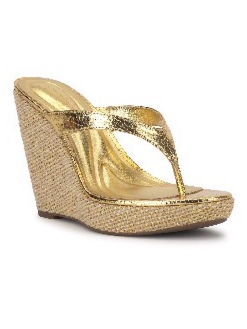 Jessica Simpson Gold Metallic Wedge Thong Sandals
